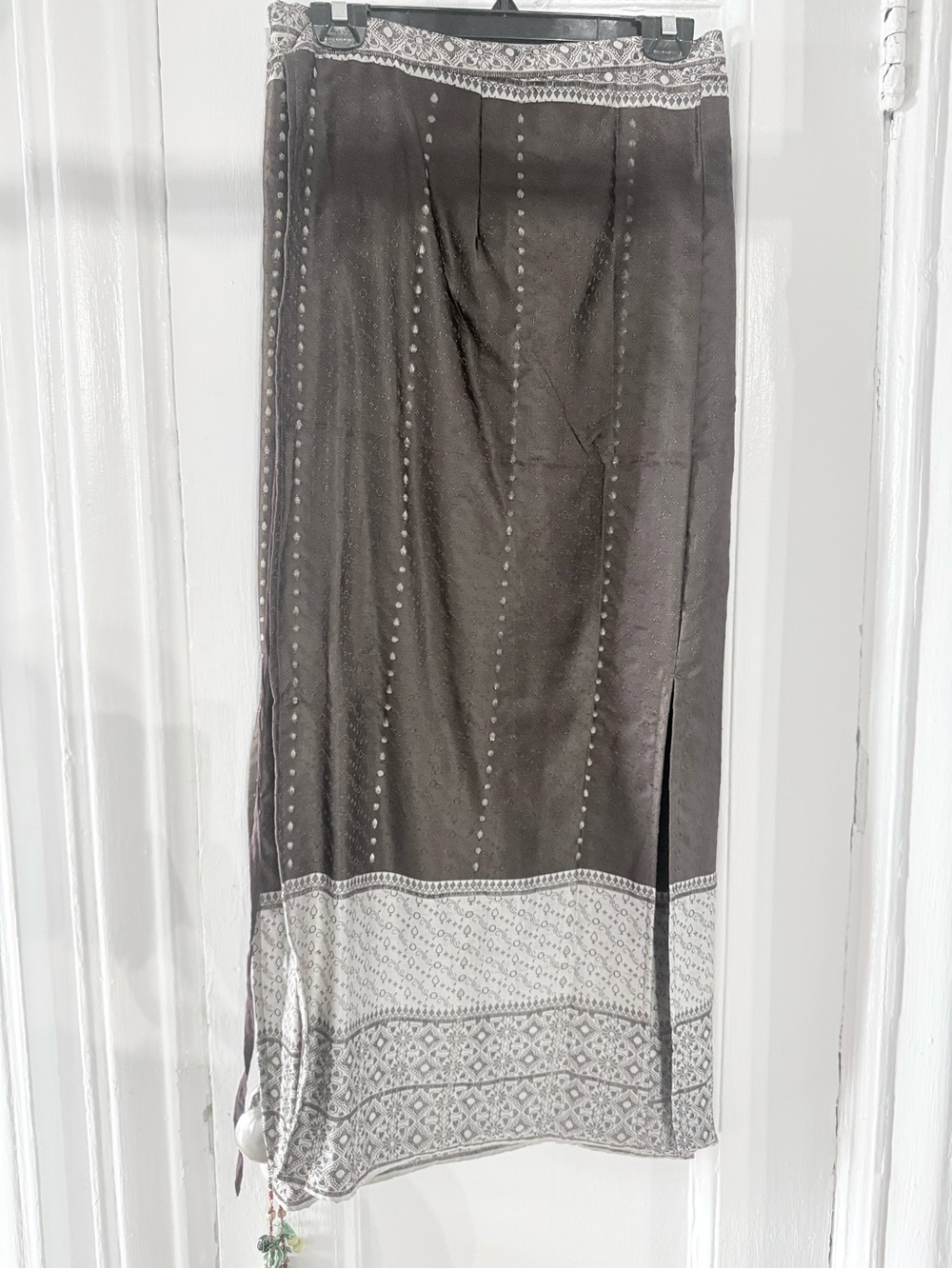 Bohemian Long Black Wrap Maxi Skirt with Printed Hem